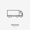 Waggon delivery flat line icon. Truck sign. Thin linear logo for cargo trucking, freight services