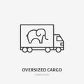 Waggon delivery flat line icon. Truck sign. Thin linear logo for oversized cargo trucking, freight services