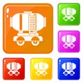 Waggon storage tank with oil icons set vector color