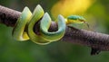 Wagler s pit viper on tree branch Royalty Free Stock Photo