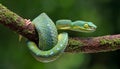 Wagler s pit viper on tree branch Royalty Free Stock Photo
