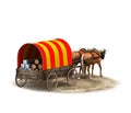 Wagon colonists, 3D rendering, illustration Royalty Free Stock Photo