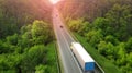 Wagon driving on the highway, aerial. Transport logistics background Royalty Free Stock Photo