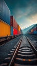Wagon of freight train with containers conceptual image, minimalist Royalty Free Stock Photo