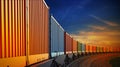 Wagon of freight train with containers on the sky background