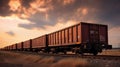 wagon of freight train with containers on the sky background Royalty Free Stock Photo