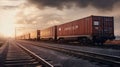 wagon of freight train with containers on the sky background Royalty Free Stock Photo