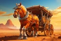 Wagon with horse, cartoon illustration generated by AI