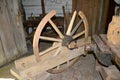 Wagon wheel under construction at New Salem, Illinois