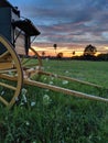 Covered Wagon at Sunset in Field Royalty Free Stock Photo