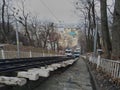 Wagons of the Kiev funicular in motion