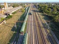 Wagons on the rail ways aerial view Royalty Free Stock Photo