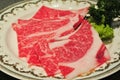 Wagyu beef with garlic,salt and pepper/Wagyu beef,  Japanese beef Royalty Free Stock Photo