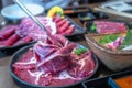 wagyu beef in plate on korean barbeque table in Japanese restaurant Royalty Free Stock Photo