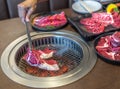 wagyu beef in plate on korean barbeque table in Japanese restaurant Royalty Free Stock Photo