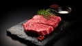 Wagyu beef raw steak, luxury japanese meat on stone. AI generated image.
