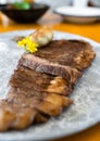 Wagyu beef well done steak in plate Royalty Free Stock Photo