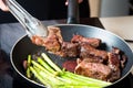 Wagyu Japanese beef steak frying on the pan Royalty Free Stock Photo