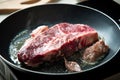 Wagyu Japanese beef steak frying on the pan Royalty Free Stock Photo