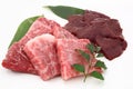 Wagyu, Kobe beef, Japanese marbled beef and liver Royalty Free Stock Photo