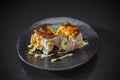 Wagyu Roll and Foie gras with spicy sauce Royalty Free Stock Photo