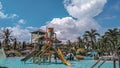 view of water slides and swimming pools