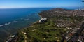 Beautiful aerial view of Diamond Crater and the Waialae golf course and Country Club Oahu, Hawaii.