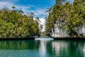 Waigeo, Kri, Mushroom Island, group of small islands in shallow blue lagoon water