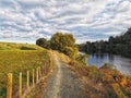 Waikato river with cloudy sky and sunset light in the North Island of New Zealand