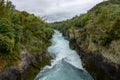 Waikato river flowing through canyon into Huka Falls Royalty Free Stock Photo