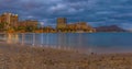 Waikiki beach and Diamond Head in Honolulu in Hawaii at sunset Royalty Free Stock Photo