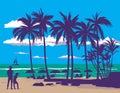 Waikiki Beach in Honolulu Hawaii WPA Poster Art