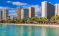 Waikiki beach and Honolulu skyline in Hawaii Royalty Free Stock Photo