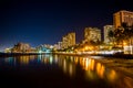 Waikiki Beach at night, Honolulu, Oahu, Hawaii Royalty Free Stock Photo