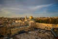 Wailing wall and Al Aqsa in Jerusalem, sunset view
