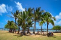 Holiday in paradise: beach, blue ocean, palmtrees, Lydgate Beach Park, Wailua, Kauai, Hawaii