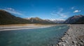 Waimakariri River flowing from the Mountains of Arthur`s Pass, New Zealand Royalty Free Stock Photo