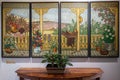 4 panel Polyptych painting at Parker Ranch headquarter domain, Waimea, Hawaii, USA