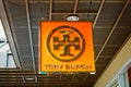 Tory Burch fashion label emblem on hanging boutique shop at Waikele Premium Outlets