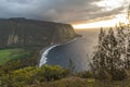 Waipio valley from clifftop at sunset, Big Island, Hawaii