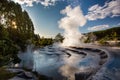 Wairakei terraces - Volcanic heated water rises in plumes on New Zealand`s North Island