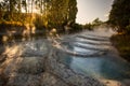 Wairakei terraces - Volcanic heated water rises in plumes on New Zealand`s North Island