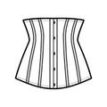 Waist cincher back laced longline corsetry lingerie technical fashion illustration with bones. Flat belt template