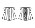 Waist cincher back laced longline corsetry lingerie technical fashion illustration with bones. Flat belt template