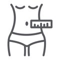 Waist measurement line icon, tailor and measure, female body measuring sign, vector graphics, a linear pattern on a