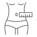 Waist measurement thin line icon, tailor and measure, female body measuring sign, vector graphics, a linear pattern on a