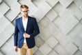 Good looking man buttoning coat Royalty Free Stock Photo