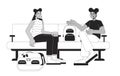 Wait passengers women friends black and white 2D line cartoon characters Royalty Free Stock Photo