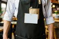 waiter apron with blank tag attached