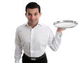 Waiter or bartender holding a silver tray Royalty Free Stock Photo